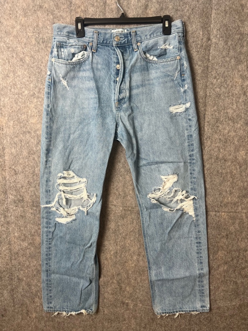 Agolde Woman’s 28  Light Blue Distressed Straight button fly Jeans